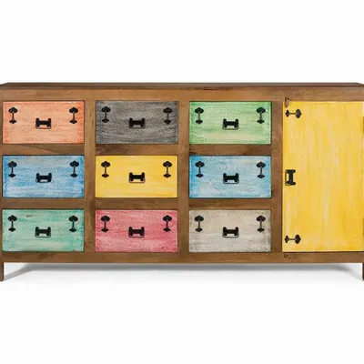 Buffets - Buffet 9 tiroirs en bois massif multicolore - GINER Y COLOMER