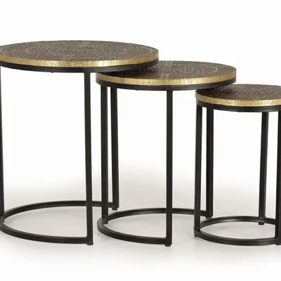 Tables basses - Lot de 3 tables plateau bronze et piètement métal - GINER Y COLOMER