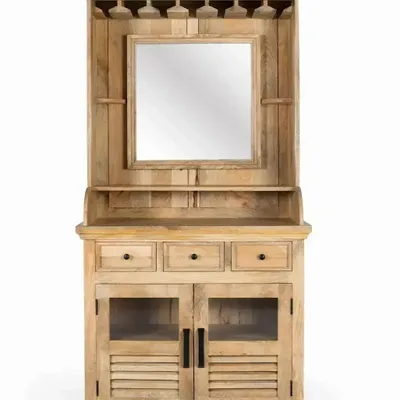 Buffets - Casier à vin en bois de manguier avec miroir central - GINER Y COLOMER
