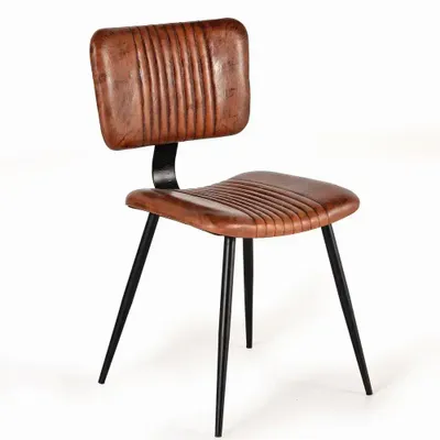 Chairs - Chair covered in natural brown leather and metal legs - GINER Y COLOMER