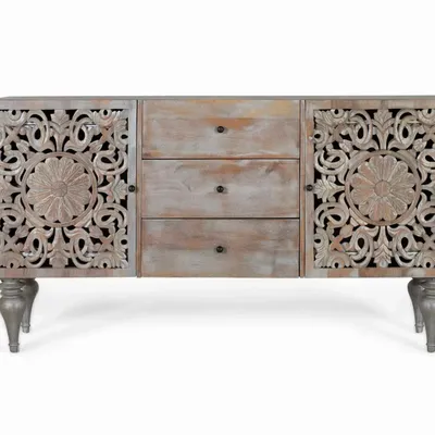 Sideboards - Mango wood sideboard with two carved side doors - GINER Y COLOMER