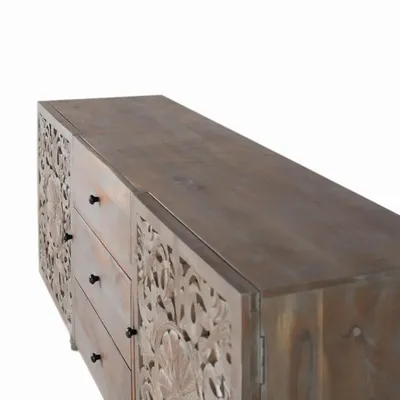 Buffets - Buffet en bois de manguier avec deux portes latérales sculptées - GINER Y COLOMER