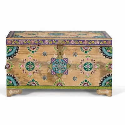 Storage boxes - Hand painted mango wood chest 81 cm - GINER Y COLOMER