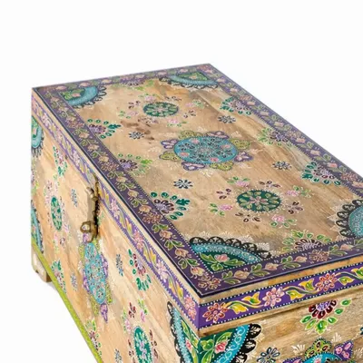 Boîtes de rangement  - Coffre en bois de manguier peint à la main 81 cm - GINER Y COLOMER