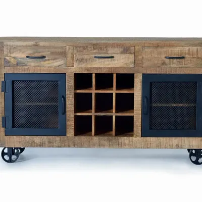 Sideboards - Industrial sideboard in mango wood and natural-colored metal legs - GINER Y COLOMER