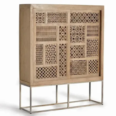 Buffets - Vitrine en bois de teck et pieds en métal de couleur naturelle - GINER Y COLOMER