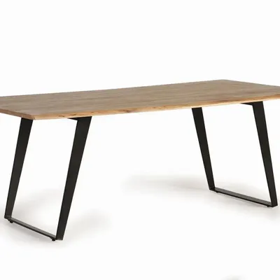 Tables Salle à Manger - Table à manger en bois d'acacia naturel et pieds en métal noir - GINER Y COLOMER