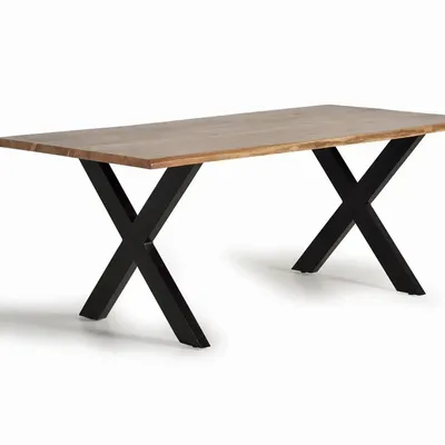 Dining Tables - Dining table in natural acacia wood and black metal legs - GINER Y COLOMER