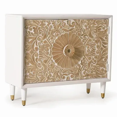 Sideboards - Sideboard in white mango wood and gold details - GINER Y COLOMER