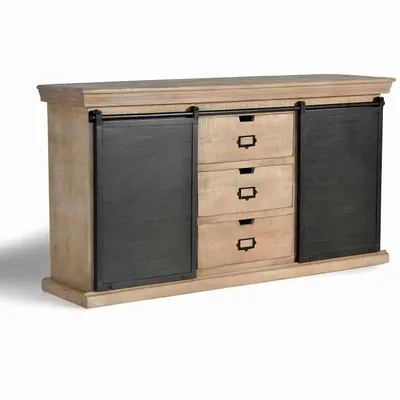 Sideboards - Industrial sideboard in mango wood and black metal details - GINER Y COLOMER