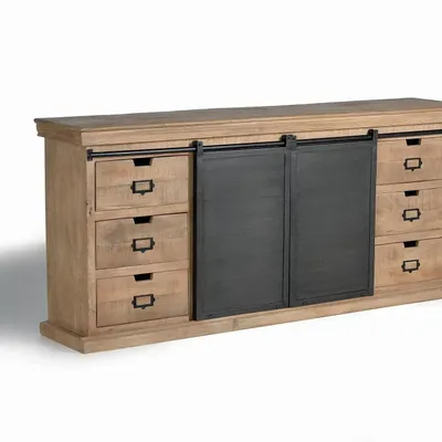 Sideboards - Sideboard with 6 drawers and 2 doors in mango wood and metal - GINER Y COLOMER