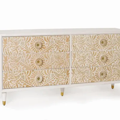 Chests of drawers - White mango wood chest of drawers with gold details - GINER Y COLOMER
