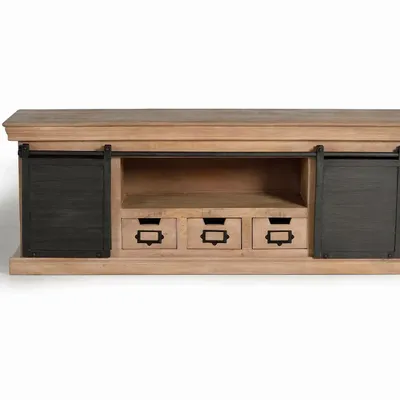 Meubles TV - Meuble TV en manguier et pieds en métal naturel et gris - GINER Y COLOMER