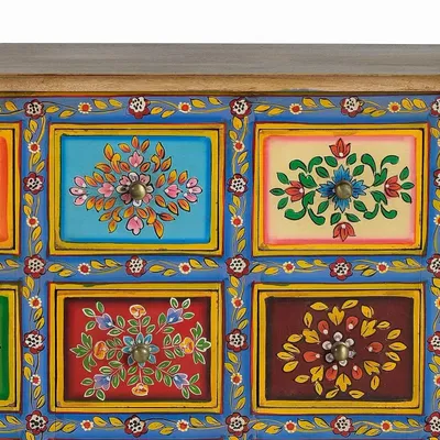 Commodes - Commode en bois de manguier avec détails multicolores peints à la main - GINER Y COLOMER