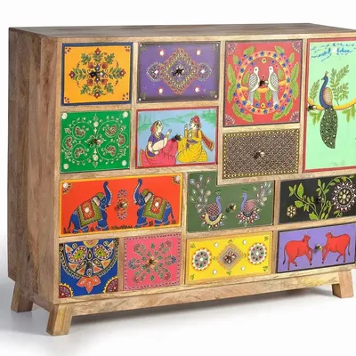 Chests of drawers - Multicolored chest of drawers in hand-painted mango wood - GINER Y COLOMER