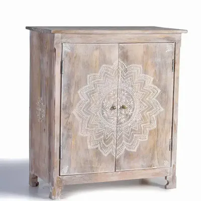 Buffets - Meuble bar en manguier blanc vieilli - GINER Y COLOMER