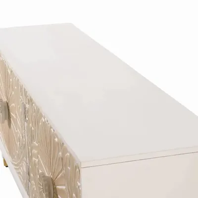 TV stands - White mango wood TV unit with gold accents - GINER Y COLOMER