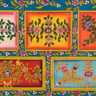 Commodes - Commode en bois de manguier avec détails multicolores peints à la main - GINER Y COLOMER