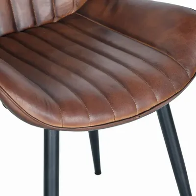 Chairs - Chair in brown leather and black metal legs - GINER Y COLOMER