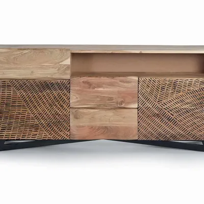 Sideboards - Acacia wood sideboard, natural and black metal legs - GINER Y COLOMER