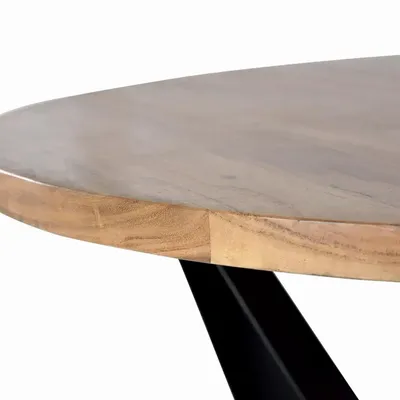 Dining Tables - Dining table in natural acacia wood and black metal legs - GINER Y COLOMER