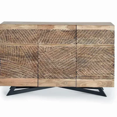 Sideboards - Sideboard in acacia wood and natural-colored metal slats - GINER Y COLOMER