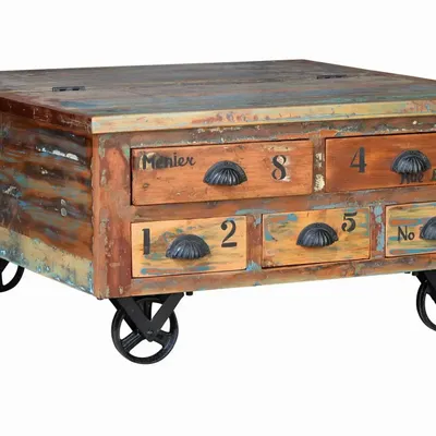 Coffee tables - Multicolored recycled wood coffee table - GINER Y COLOMER