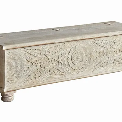 Storage boxes - Aged white mango wood chest - GINER Y COLOMER