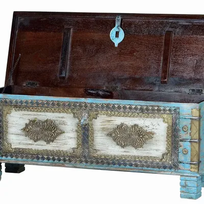 Boîtes de rangement  - Coffre en manguier bleu et merisier vieilli - GINER Y COLOMER