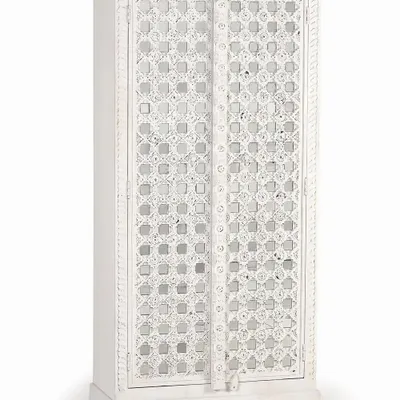 Wardrobe - Mango wood cabinet mirror details in white - GINER Y COLOMER