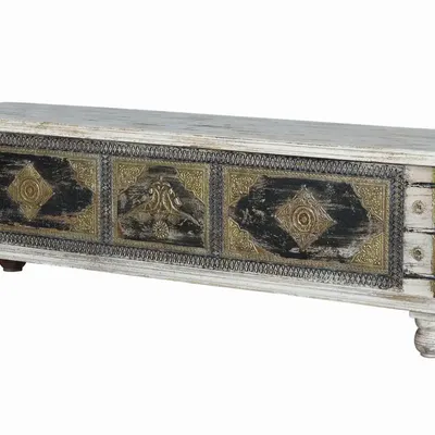 Boîtes de rangement  - Coffre en bois de manguier et détails en bronze blanc vieilli - GINER Y COLOMER