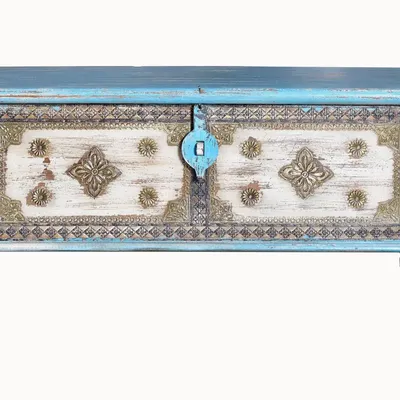 Storage boxes - Chest in aged blue mango wood - GINER Y COLOMER