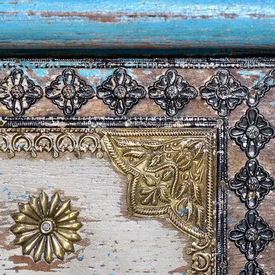 Storage boxes - Chest in aged blue mango wood - GINER Y COLOMER