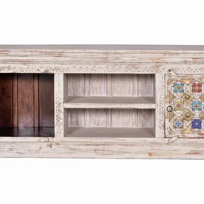 Meubles TV - Meuble tv en bois de manguier avec détails en céramique - GINER Y COLOMER