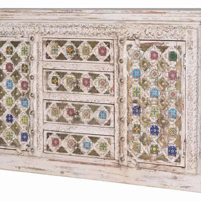 Sideboards - Mango wood sideboard with ceramic details - GINER Y COLOMER