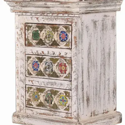 Night tables - Mango wood bedside table with ceramic and bronze details - GINER Y COLOMER