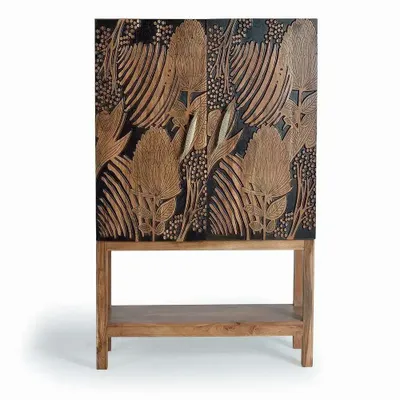 Wardrobe - Hand-carved acacia wood bottle cabinet - GINER Y COLOMER
