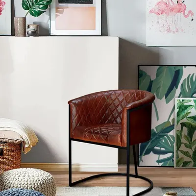 Chairs - Natural leather chair with metal legs - GINER Y COLOMER