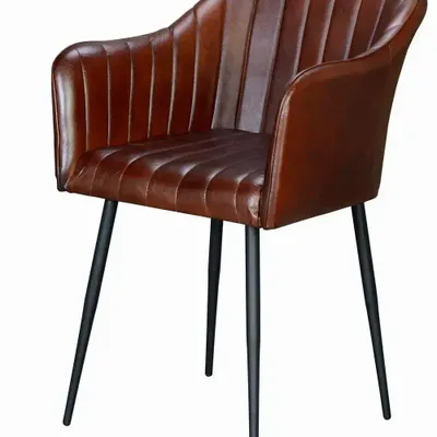 Chairs - Natural leather chair with brown metal legs - GINER Y COLOMER