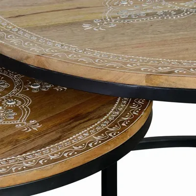 Coffee tables - Coffee table in mango wood and natural and black metal legs - GINER Y COLOMER