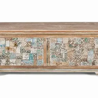 Storage boxes - Mixed chest in mango wood and recycled multicolored finish - GINER Y COLOMER