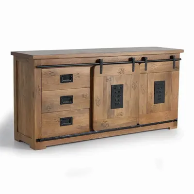 Sideboards - Industrial style sideboard in solid mango wood and metal - GINER Y COLOMER
