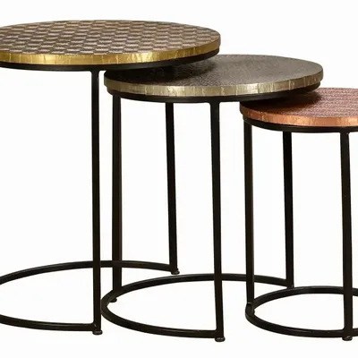 Coffee tables - Set of 3 coffee tables with bronze top - GINER Y COLOMER
