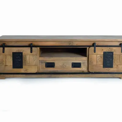 TV stands - Industrial style mango wood TV cabinet with two doors - GINER Y COLOMER