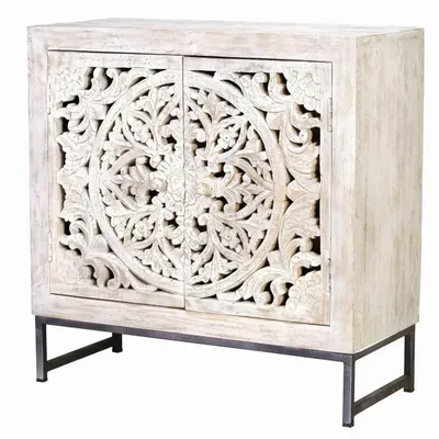 Sideboards - Mango wood sideboard, white and aged gray metal legs - GINER Y COLOMER