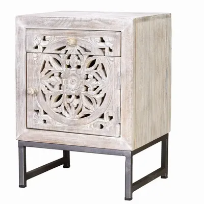 Tables basses - Table basse en manguier et pieds en métal blanc et gris - GINER Y COLOMER