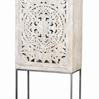 Sideboards - Mango wood display case, white and aged gray metal legs - GINER Y COLOMER