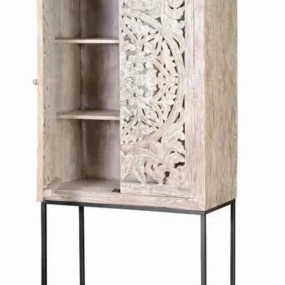 Buffets - Vitrine en manguier, pieds métal blanc et gris vieilli - GINER Y COLOMER