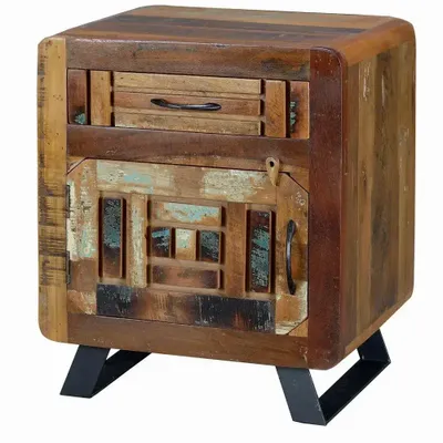 Tables de nuit - Table de chevet en bois de manguier noyer vieilli et gris - GINER Y COLOMER