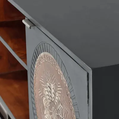 Meubles TV - Meuble TV en manguier et pieds en métal gris et marron - GINER Y COLOMER